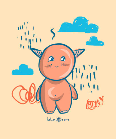 T-Shirt Design Template With a Cute Little Monster Clipart 