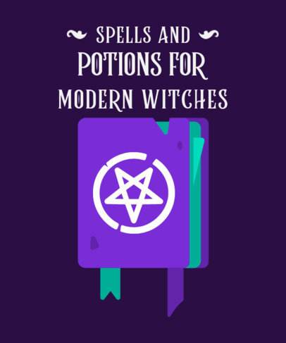 Illustrated T-Shirt Design Creator with a Magic Spell Book