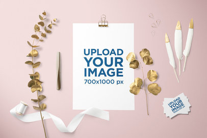 Letterhead Mockup Featuring Golden Ornaments and Some Business Cards