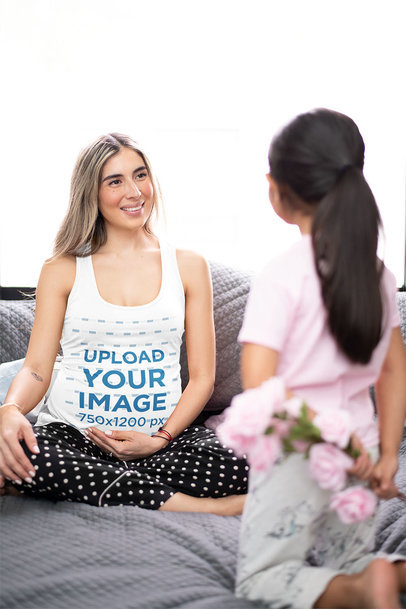 Tank Top Mockup of a Girl Surprising Her Mom with Flowers
