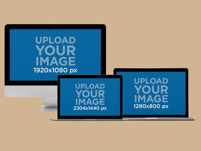 Desktops Responsive Mockup of Macbooks Pros, Macbook Air and iMac
