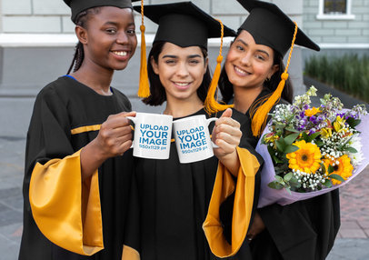 11 Oz Coffee Mug Mockup of a Group of Female Friends on Graduation Day 