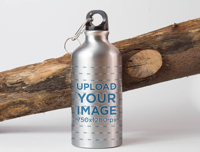 Mockup of an Aluminum Bottle Featuring a Log