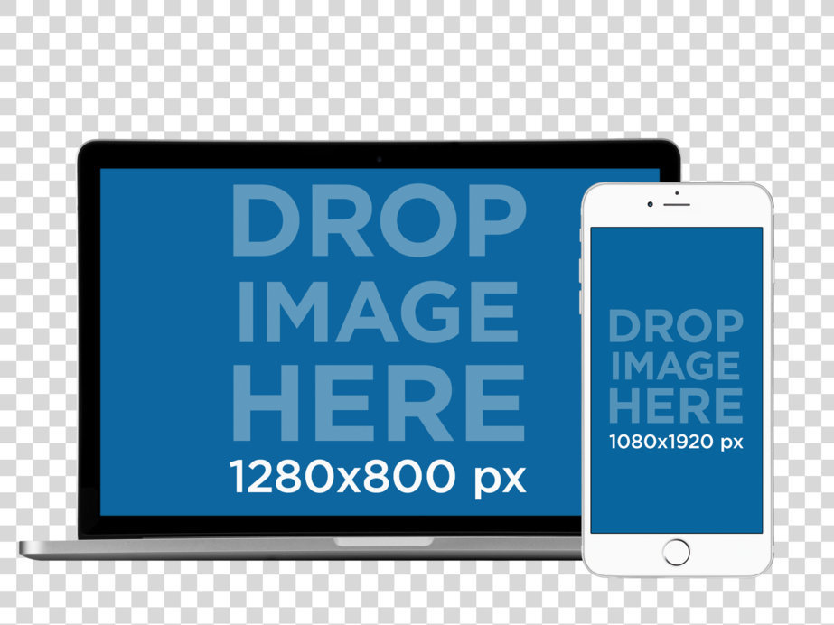 MacBook Pro Mockup with a White iPhone 7 in Front View