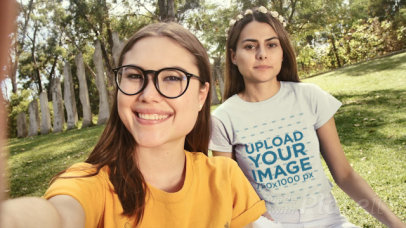T-Shirt Video Featuring a Woman in Nature with Her Friend