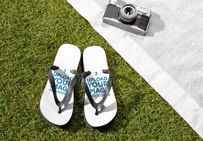 Flip Flops Mockup Featuring a Vintage Camera