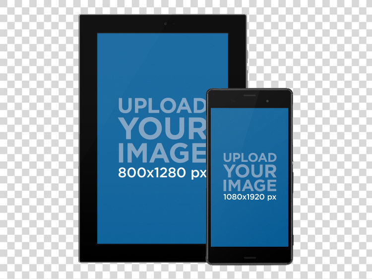 Android Galaxy Tablet with Android Phone Responsive Mockup Over a Transparent Background