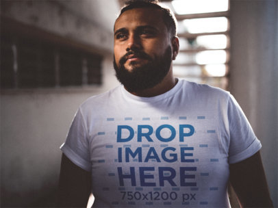 Plus Size Tee Mockup of a Young Man with a Beard