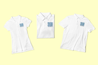 Garment Only Mockup of Three Different Polo Shirts Lying Flat