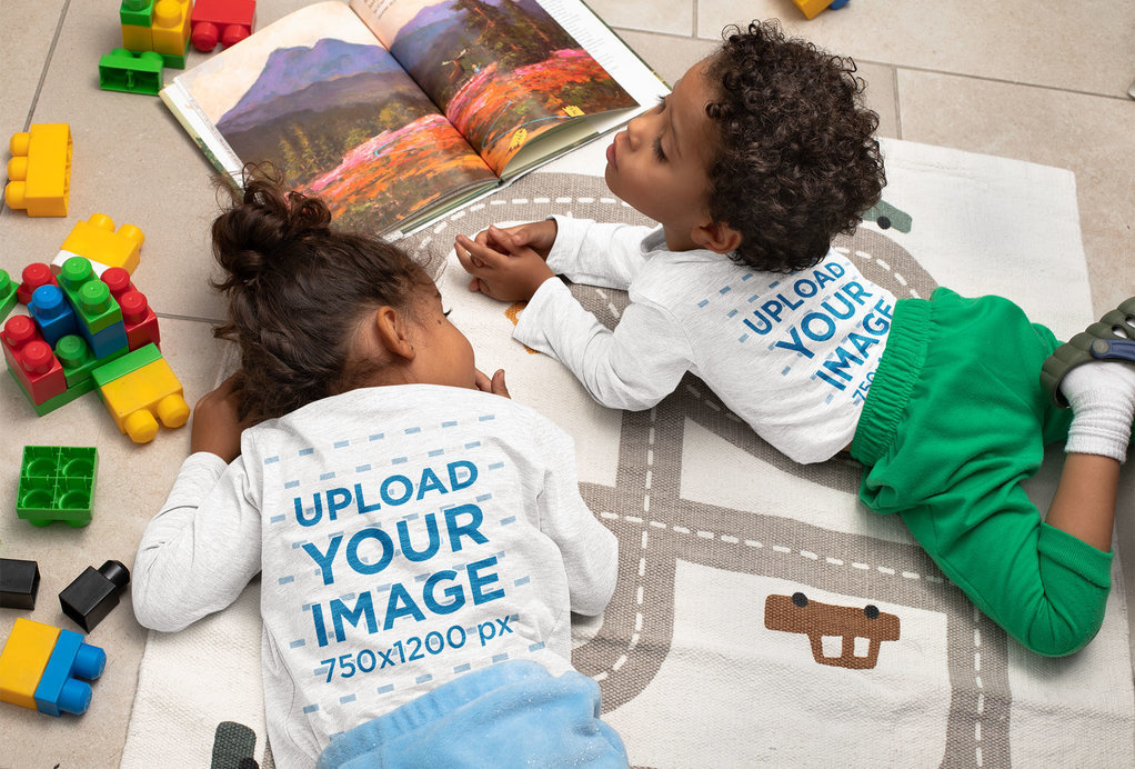Mockup of Two Siblings Wearing Heathered Long Sleeve Tees