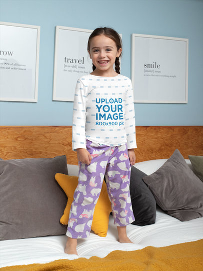 Sublimated Long Sleeve Tee Mockup of a Girl Playing at Home