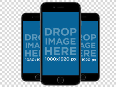 Mockup of Three Black iPhones in Portrait Position 