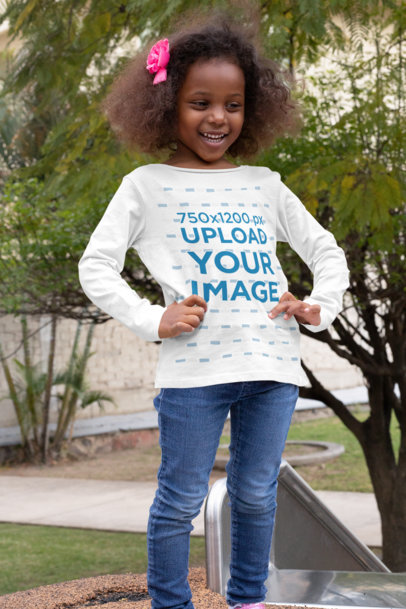Long Sleeve Tee Mockup of a Girl with a Flower on Her Hair