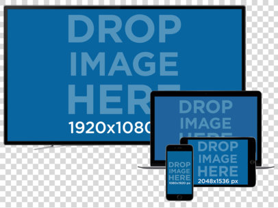 TV + Macbook Pro + iPad and iPhone Responsive Mockup Over a Null Background