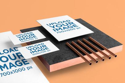 Stationery Mockup Featuring Copper Items and a Minimalistic Style 3184-el1