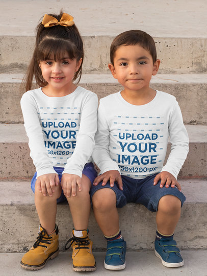 Mockup of Two Siblings Wearing Long Sleeve Tees