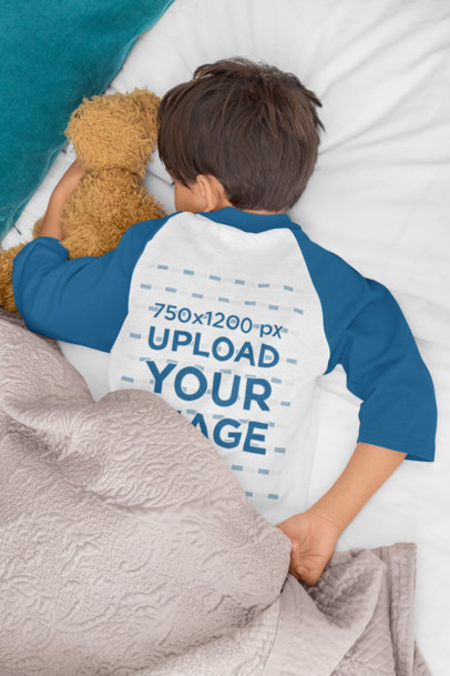 Raglan Three-Quarter Sleeves Tee Mockup Featuring a Boy Sleeping