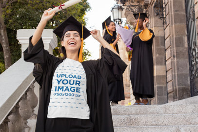 T-Shirt Mockup of a Woman Celebrating Her Graduation