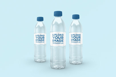 Mockup of Three Water Bottles Featuring a Plain Background