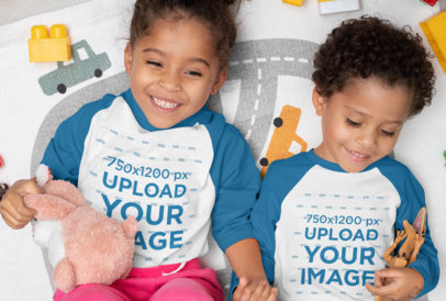 Raglan Tee Mockup Featuring Two Siblings Holding Hands