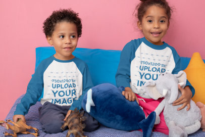 Mockup of Two Siblings Wearing Raglan T-Shirts