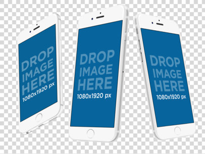 White iPhones Floating in Angled Position Over a Null Background Mockup