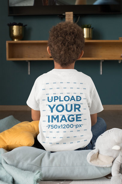 Back-View T-Shirt Mockup of a Kid Watching TV