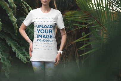 T-Shirt Mockup of a Woman Surrounded by Nature