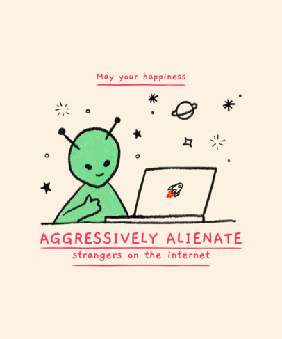 T-Shirt Design Template Featuring Mean Quotes and Doodle Characters 