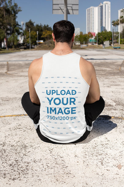 Sleeveless Shirt Mockup of a Muscular Man's Back