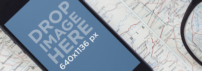 Black iPhone 5 Over A Map Wide