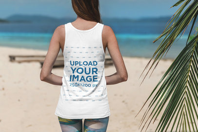 Tank Top Mockup of a Young Woman Looking Towards the Sea