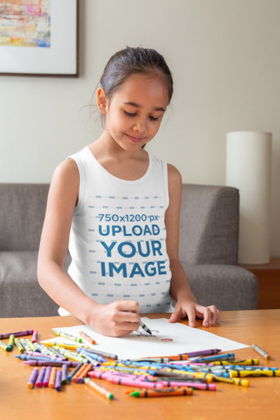 Tank Top Mockup Featuring a Girl Drawing 