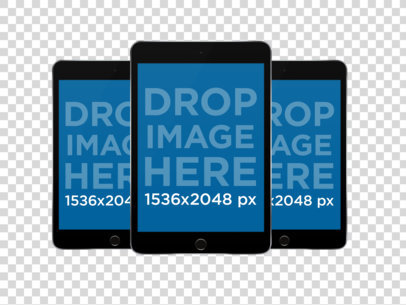 Black iPad Minis in Front View Portrait Position PNG Mockup