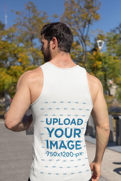 Mockup of the Back View of a Strong Man Wearing a Sleeveless Shirt