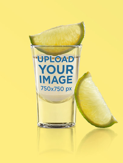 Shot Glass Mockup with Lime Slices and a Customizable Background