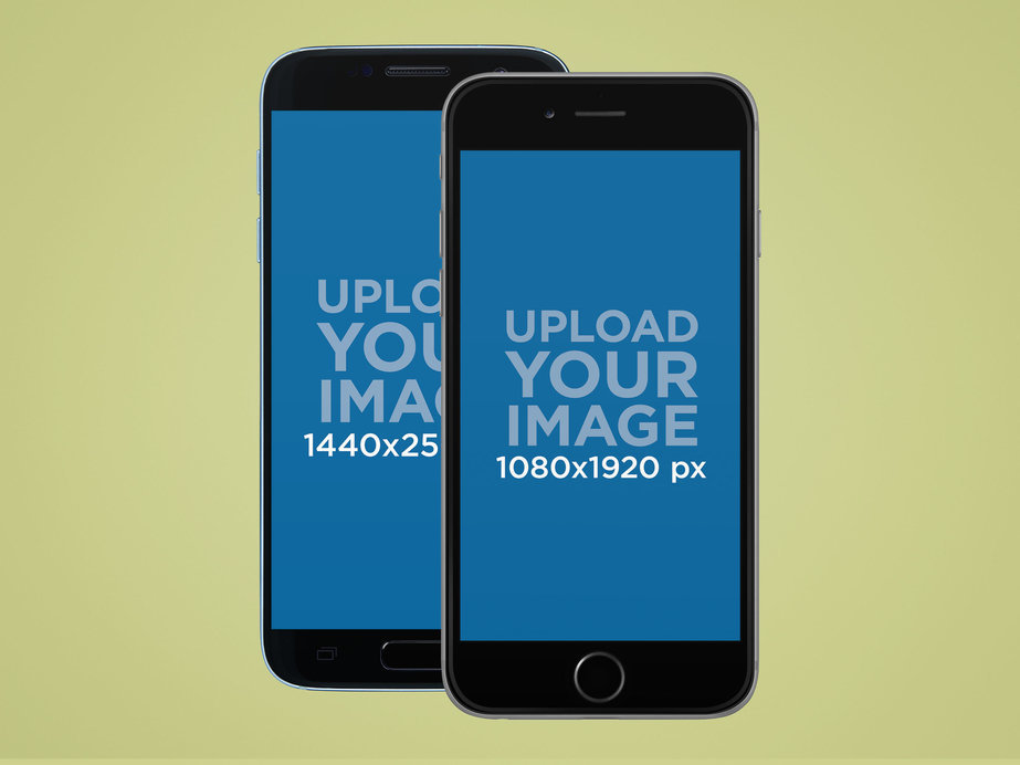 Samsung Galaxy and iPhone 7 Front View Mockup Over a Transparent Background