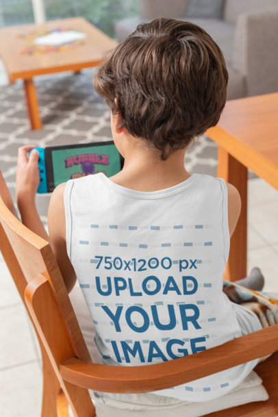 Back-View Tank Top Mockup of a Kid Playing Video Games