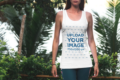 Tank Top Mockup of a Young Woman on Vacation