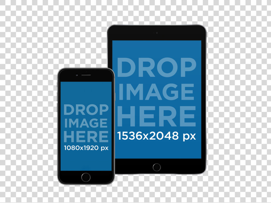 Mockup of an iPhone and iPad Mini in Frontal View Portrait Position