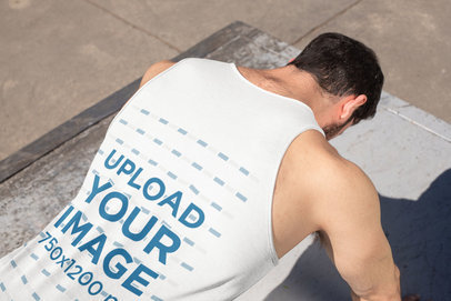 Back View Mockup Featuring a Man with a Sleeveless Shirt Doing Push-Ups