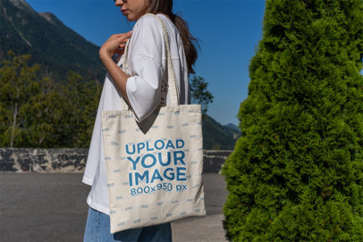 Tote Bag Mockup of a Woman in the Outdoors 3132-el1