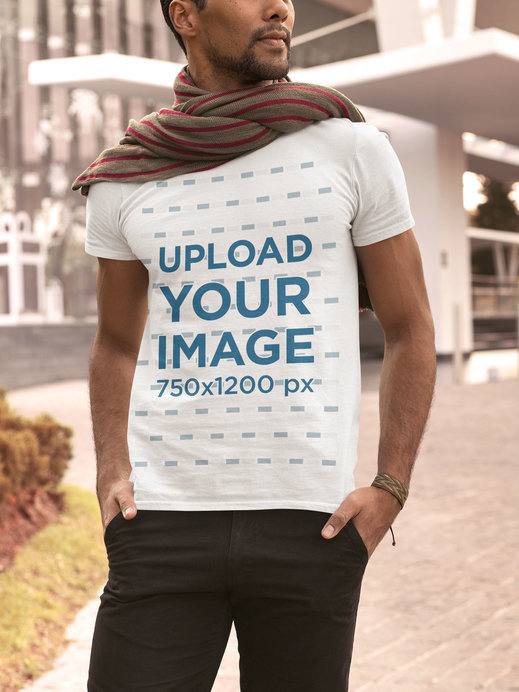 T-Shirt Mockup of a Man in an Autumn Outfit