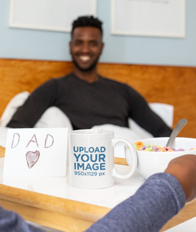 11 oz Coffee Mug Mockup of a Dad Receiving Breakfast in Bed