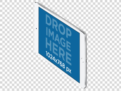Mockup Featuring an Angled iPad Mini in Landscape Position Over a Null Background