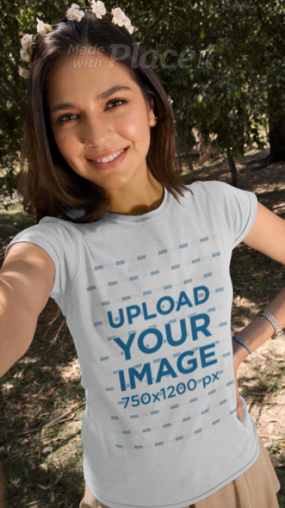 T-Shirt Video of a Woman Taking a Selfie in Spring