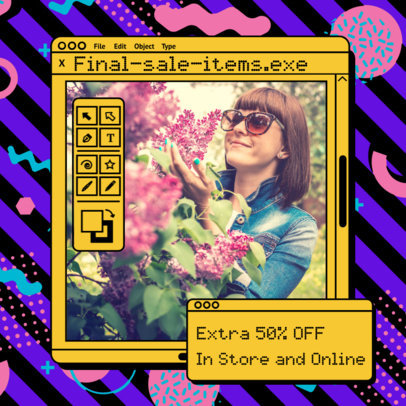 Instagram Post Maker with for a Sales Announcement with a Retro Style
