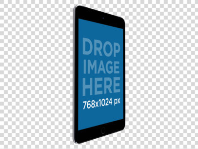 Black iPad in Angled Portrait Position Over a Null Background Mockup