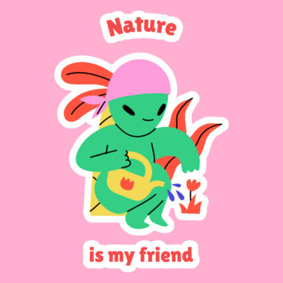 Sticker Design Maker Featuring an Alien Watering Its Plants