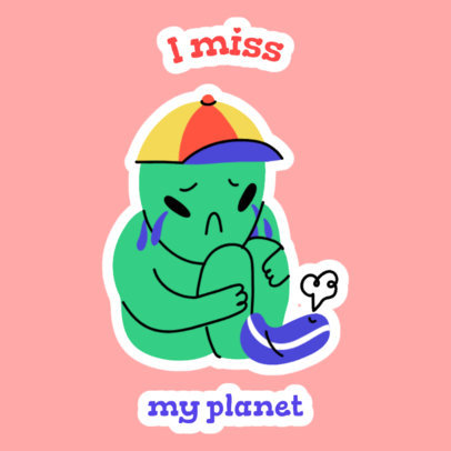 Sticker Design Template with a Nostalgic Alien Kid